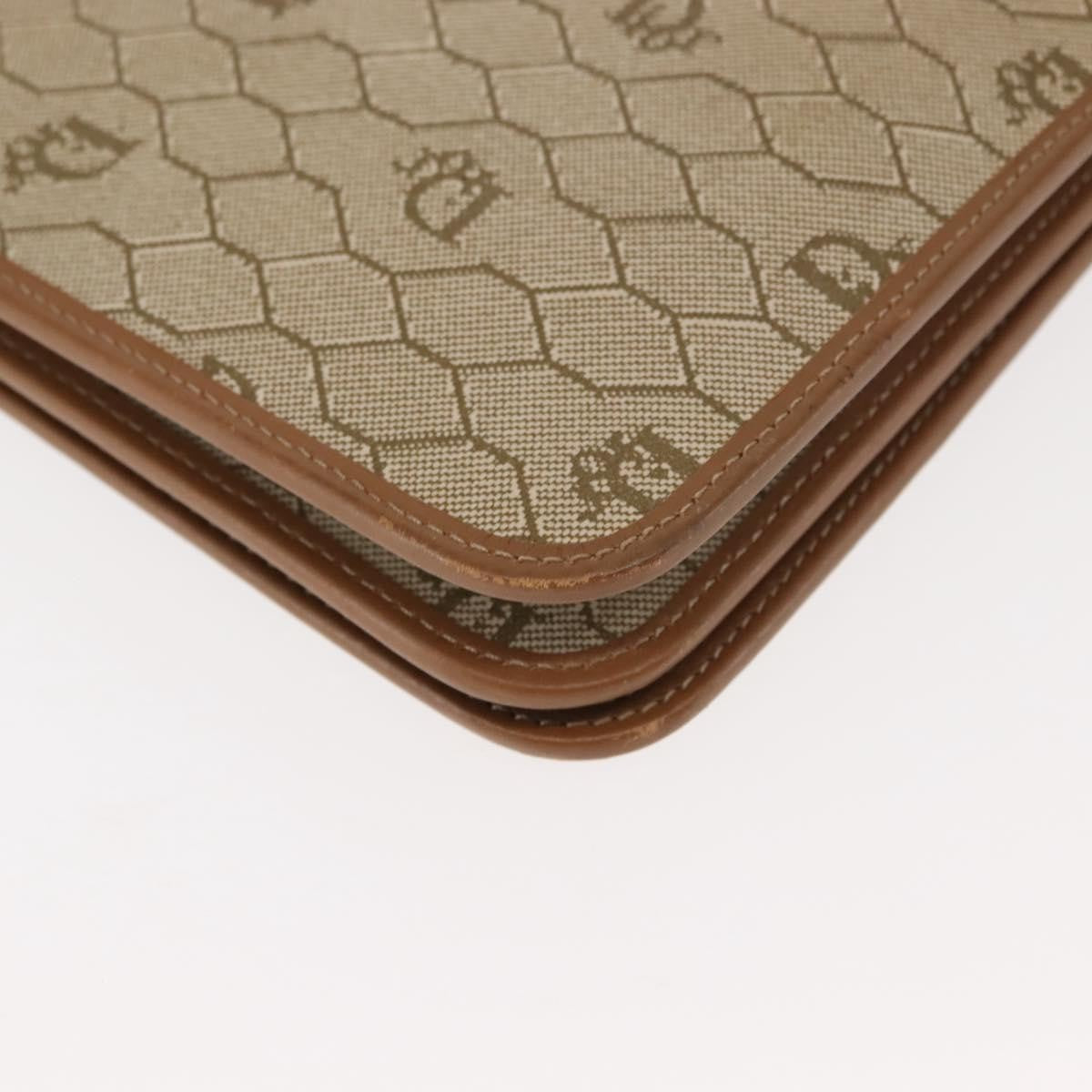 Christian Dior Vintage Honeycomb Chain Canvas Beige Canvas Shoulder Bag Bag (Pre-Owned)