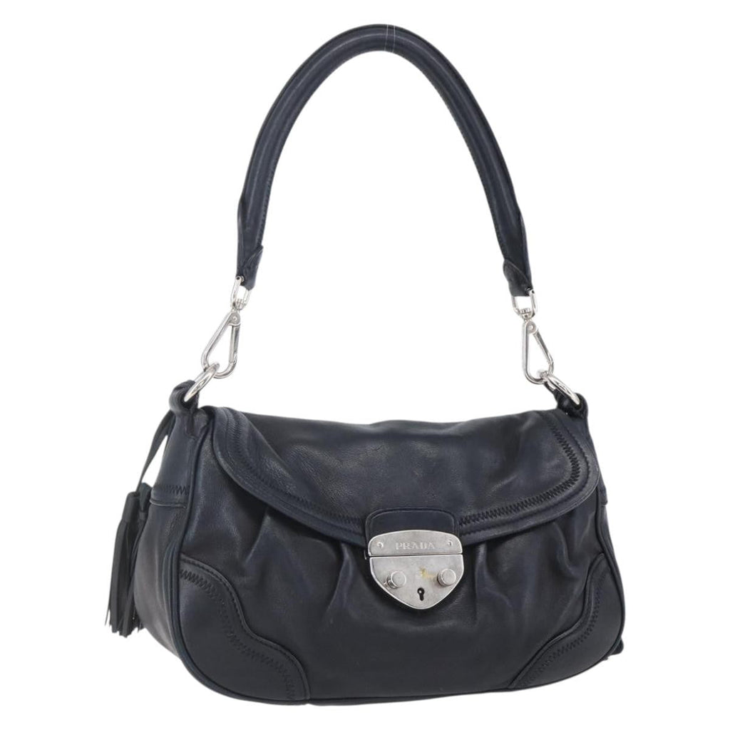 Prada Pushlock Shoulder Bag Leather Black Leather Shoulder Bag Bag