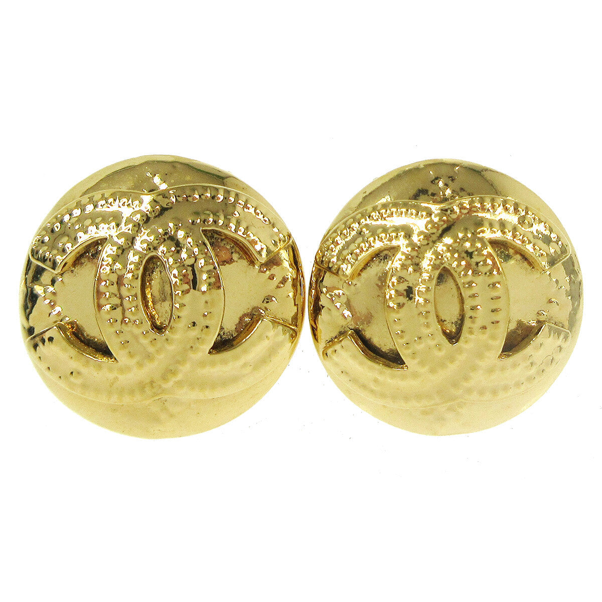 Chanel Vintage Cc Round Clip-On Earrings Metal Gold Gold_Plated Earrings Jewelry