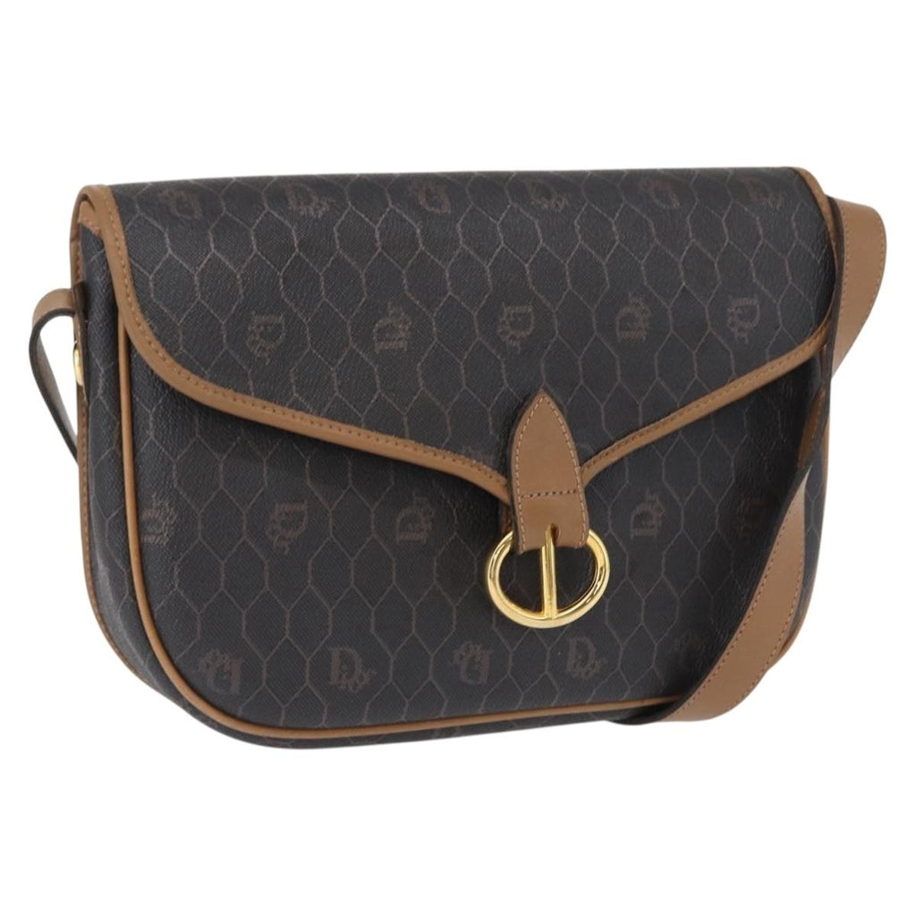Christian Dior Vintage Honeycomb Flap Crossbody Bag Canvas And Leather Black Canvas Shoulder Bag Bag (Pre-Owned)