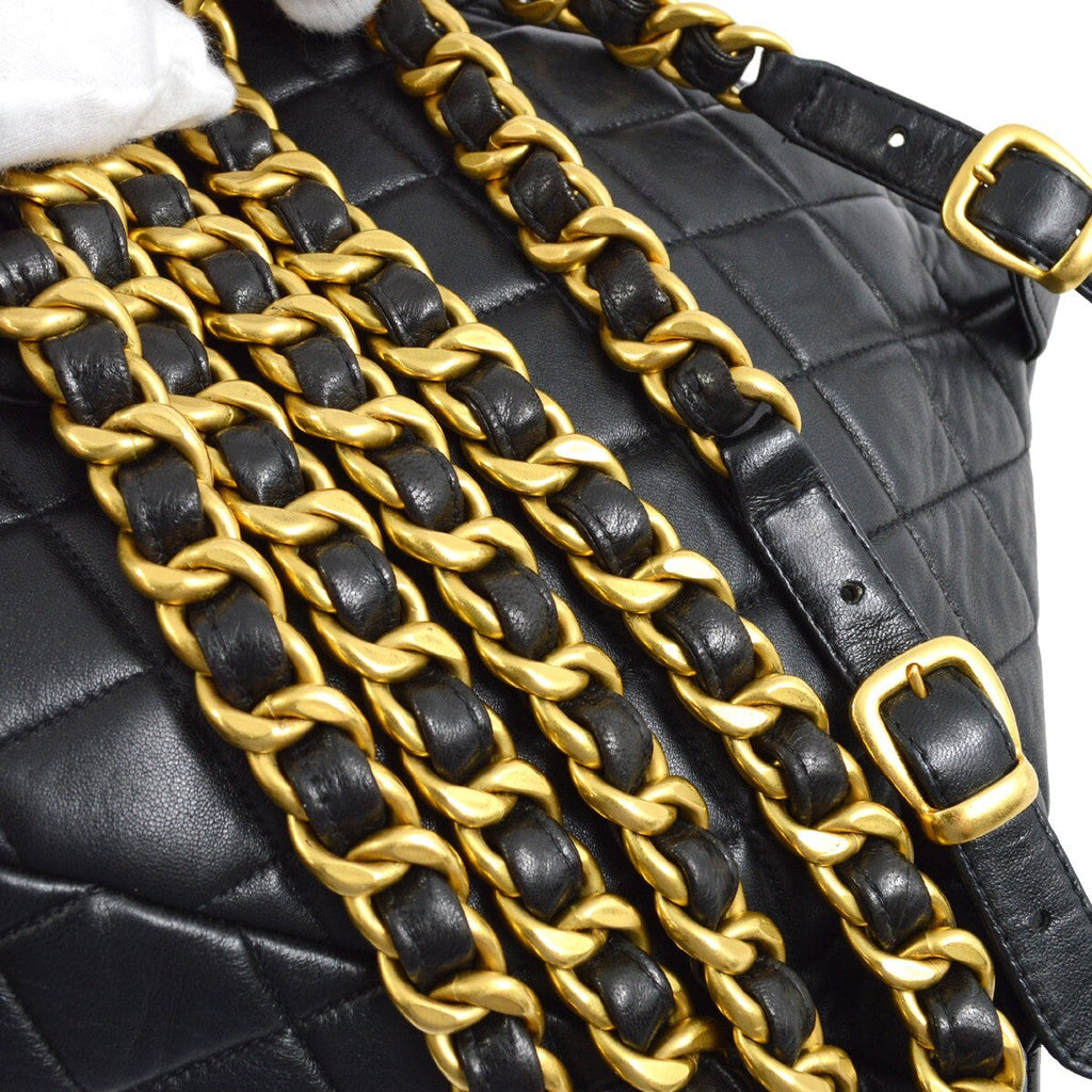 Chanel Duma Drawstring Backpack Quilted Leather Black Leather Backpack Bag
