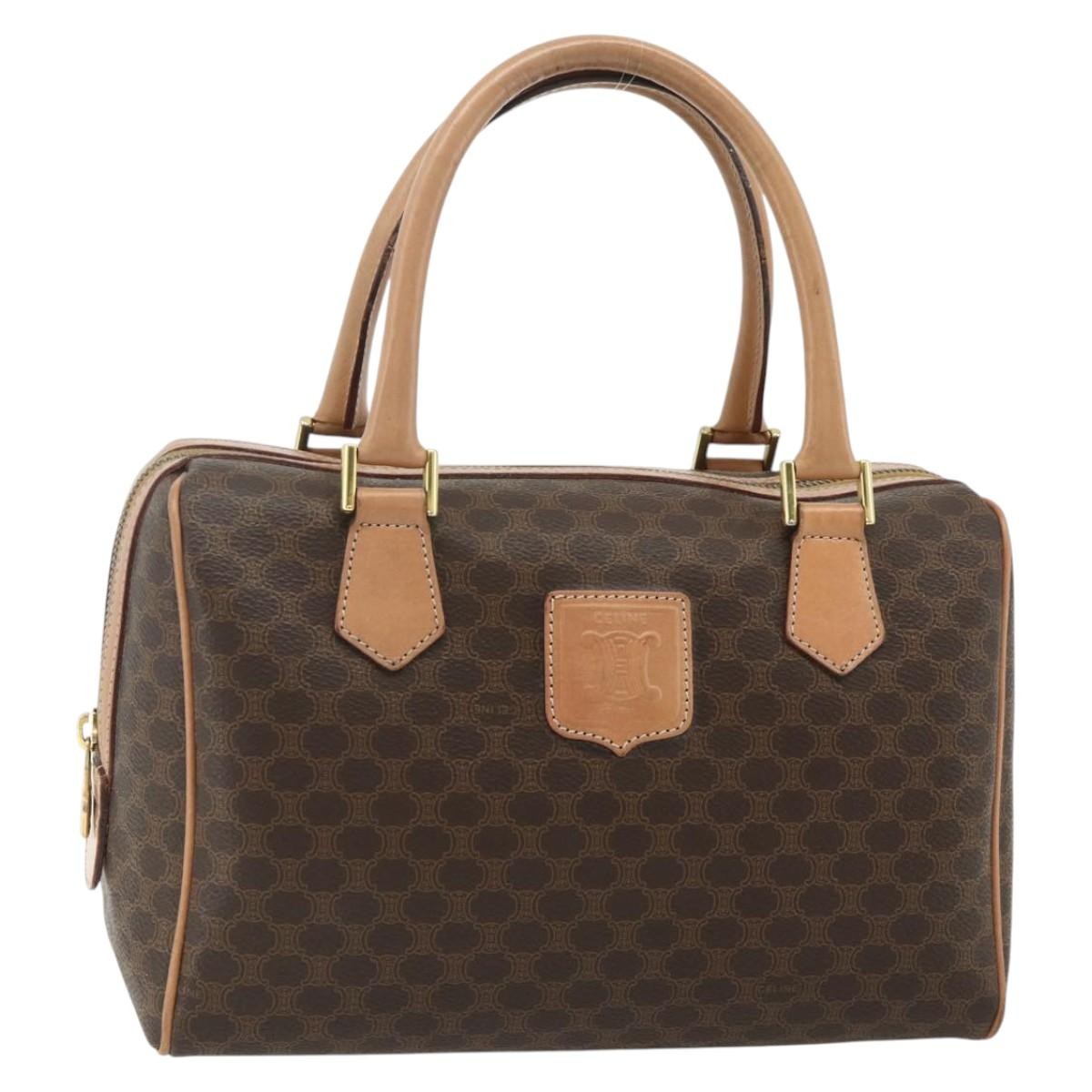 Celine Vintage Macadam Boston Bag Canvas And Leather Brown Canvas Handbag