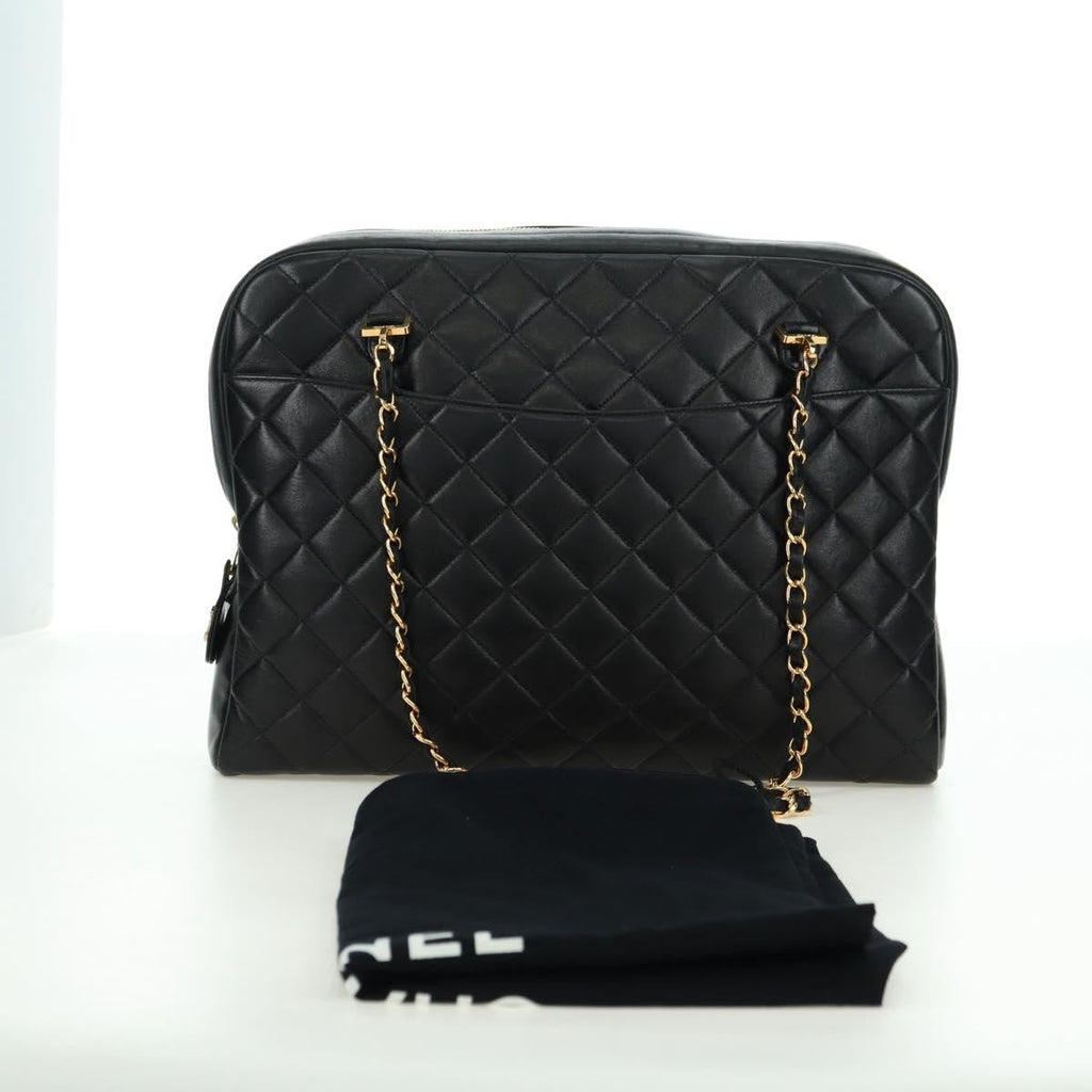 Chanel Vintage Zip Chain Shoulder Bag Quilted Lambskin Black Leather Shoulder Bag Bag