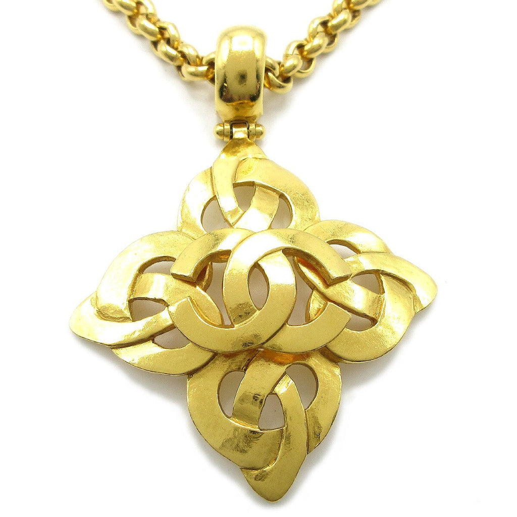 Chanel Cc Heart Pendant Necklace Metal Gold Gold_Plated Necklace Jewelry