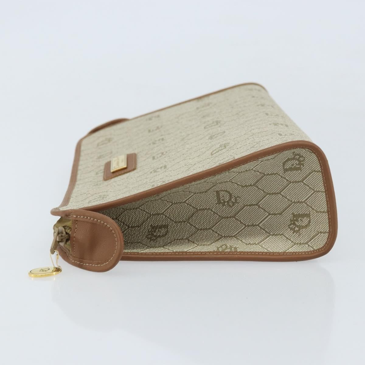 Christian Dior Vintage Honeycomb Zip Pouch Canvas And Leather Beige Canvas Clutche & Pouche Bag (Pre-Owned)