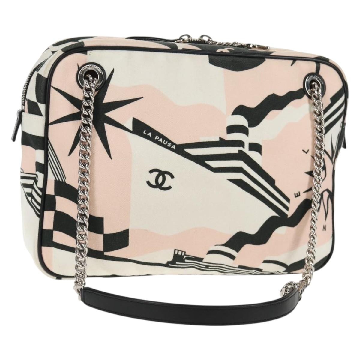 Chanel La Pausa Bay Camera Case Bag Printed Canvas Pink Canvas Bag
