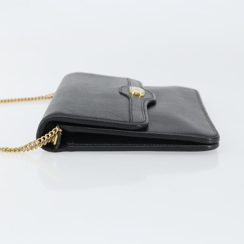 Christian Dior Vintage Cd Chain Flap Shoulder Bag Leather Black Leather Shoulder Bag Bag (Pre-Owned)