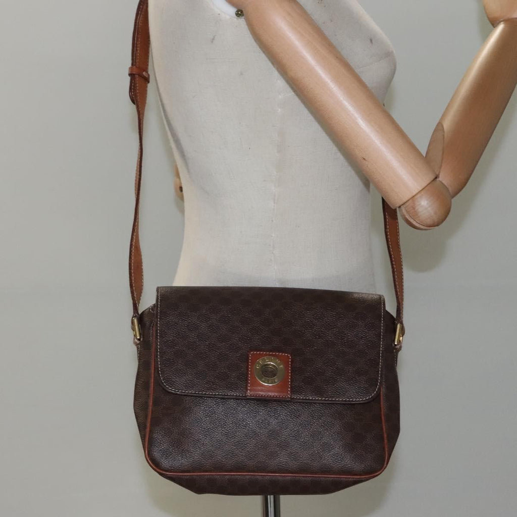 Celine Vintage Macadam Shoulder Bag Canvas Brown Canvas Shoulder Bag Bag
