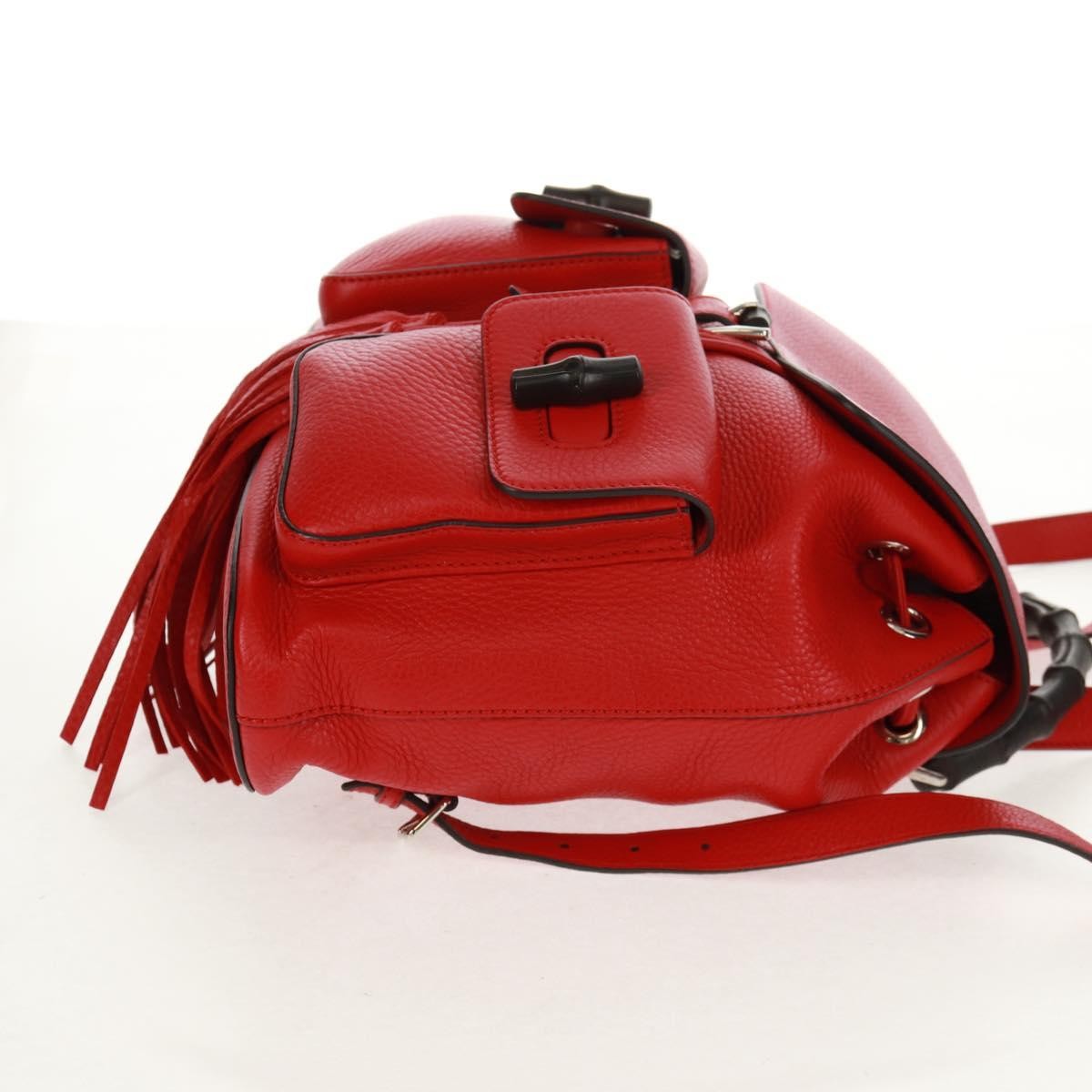 Gucci Bamboo Tassel Backpack Leather Red Leather Backpack Bag (Pre-Owned)