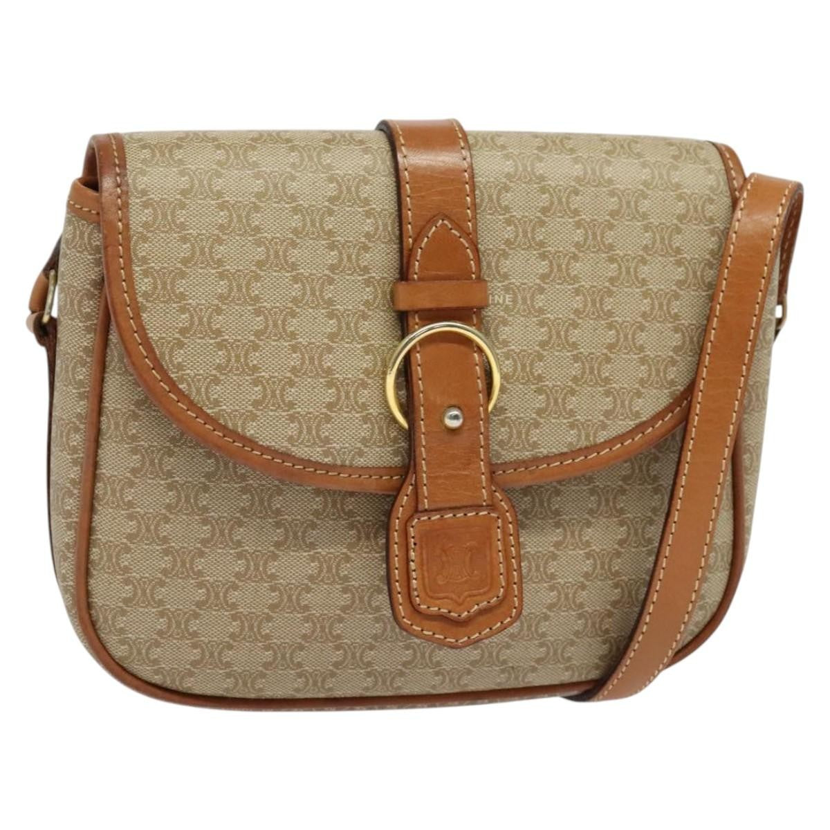 Celine Macadam Shoulder Bag Pvc Leather Beige Canvas Bag