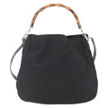 Gucci Vintage Bamboo Handle Open Hobo Nylon Black Nylon Handbag (Pre-Owned)