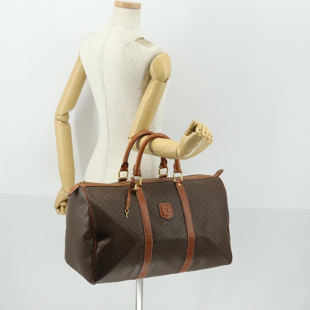 Celine Vintage Macadam Boston Bag Canvas Brown Pvc Travel Bag Bag
