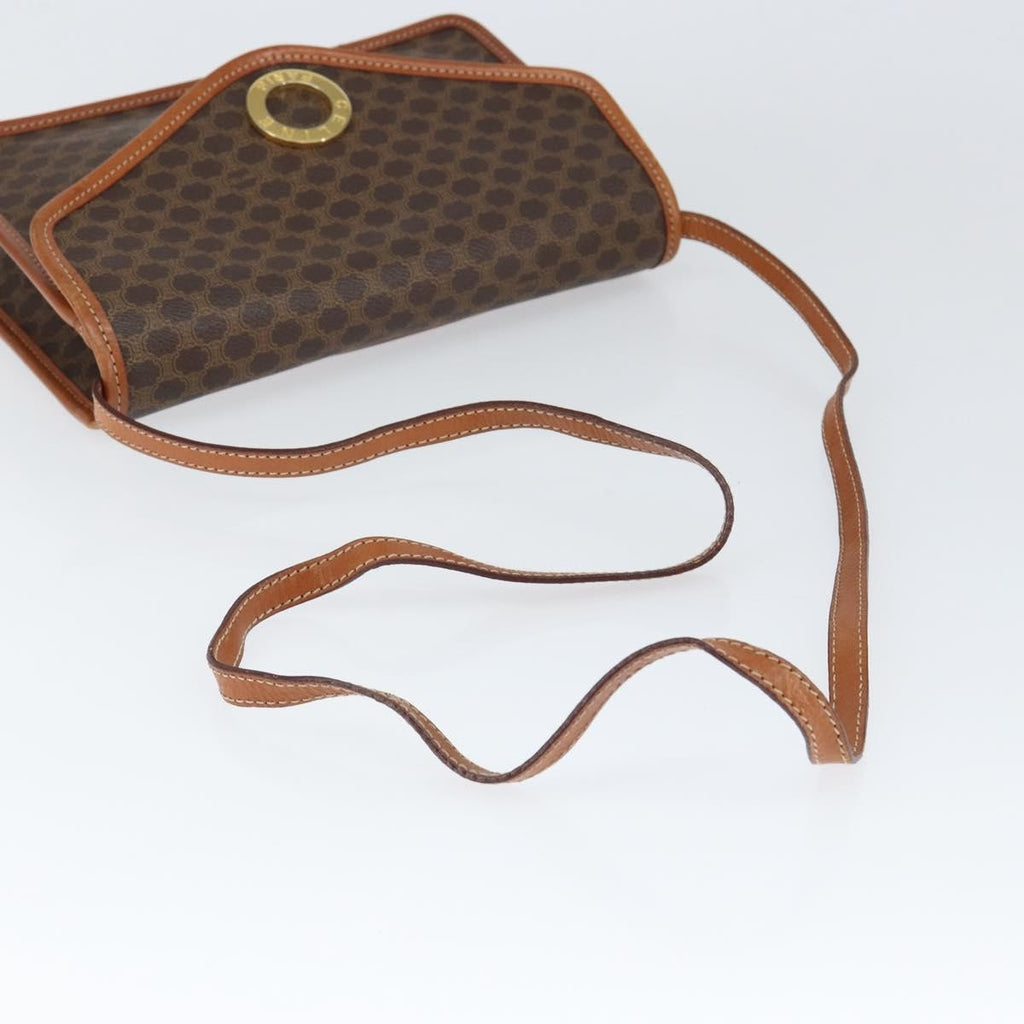 Celine Vintage Macadam Circle Logo Shoulder Bag Canvas And Leather Brown Canvas Shoulder Bag Bag