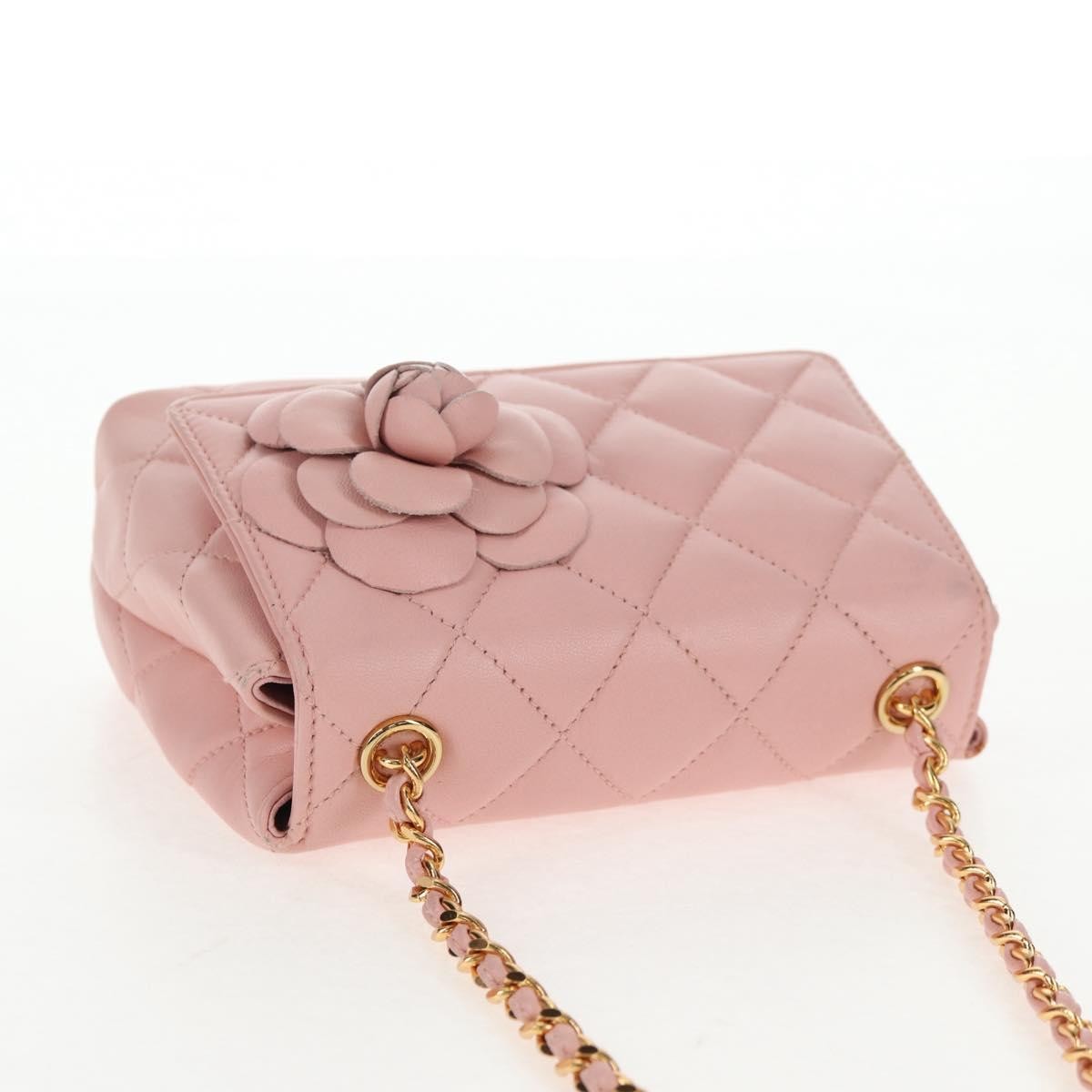Chanel Vintage Camellia Flap Bag Quilted Lambskin Pink Leather Bag