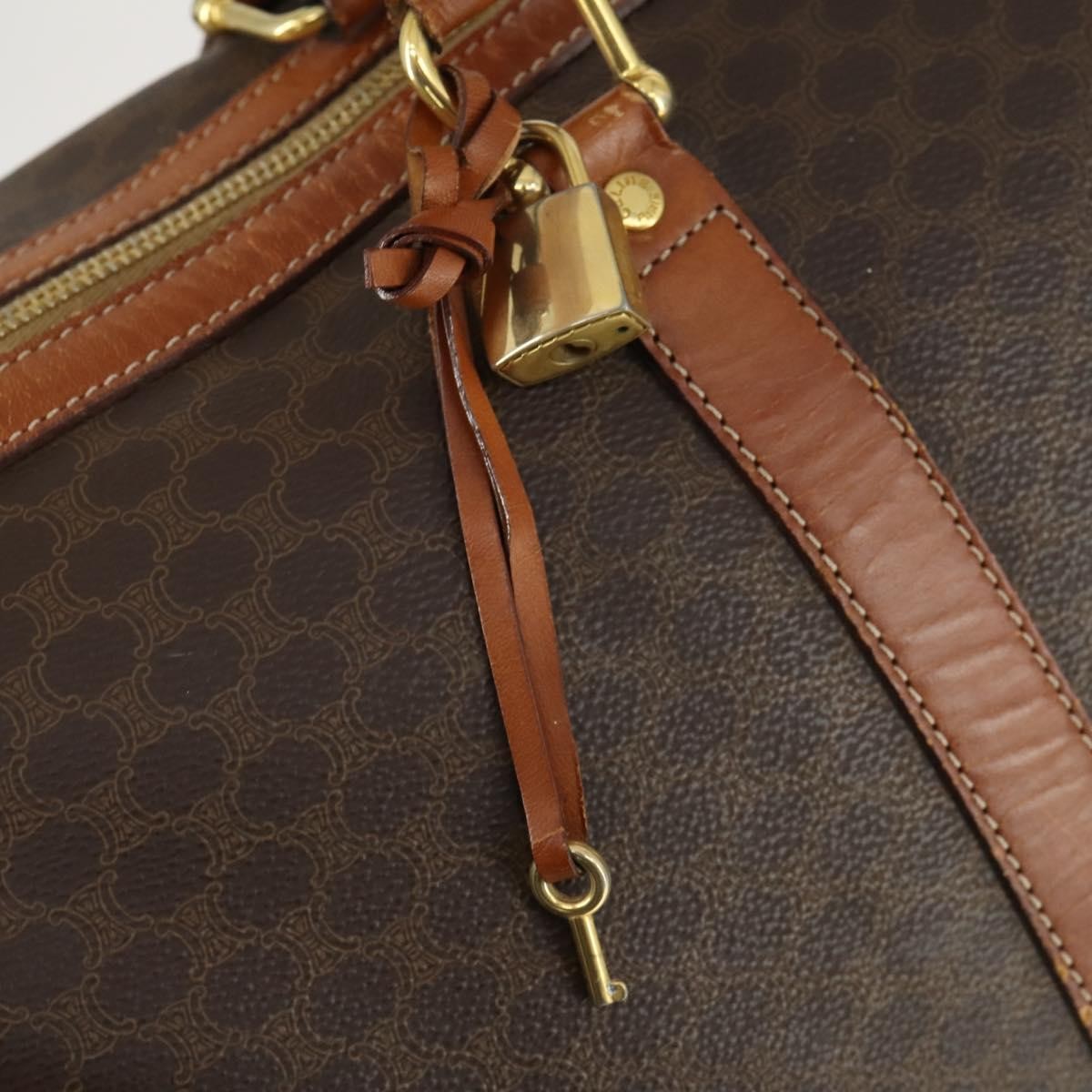 Celine Vintage Macadam Boston Bag Canvas Brown Pvc Travel Bag Bag