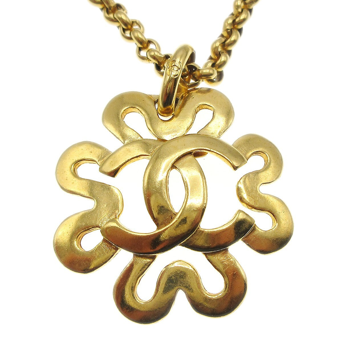 Chanel Cc Flower Pendant Necklace Metal Gold Gold_Plated Necklace Jewelry