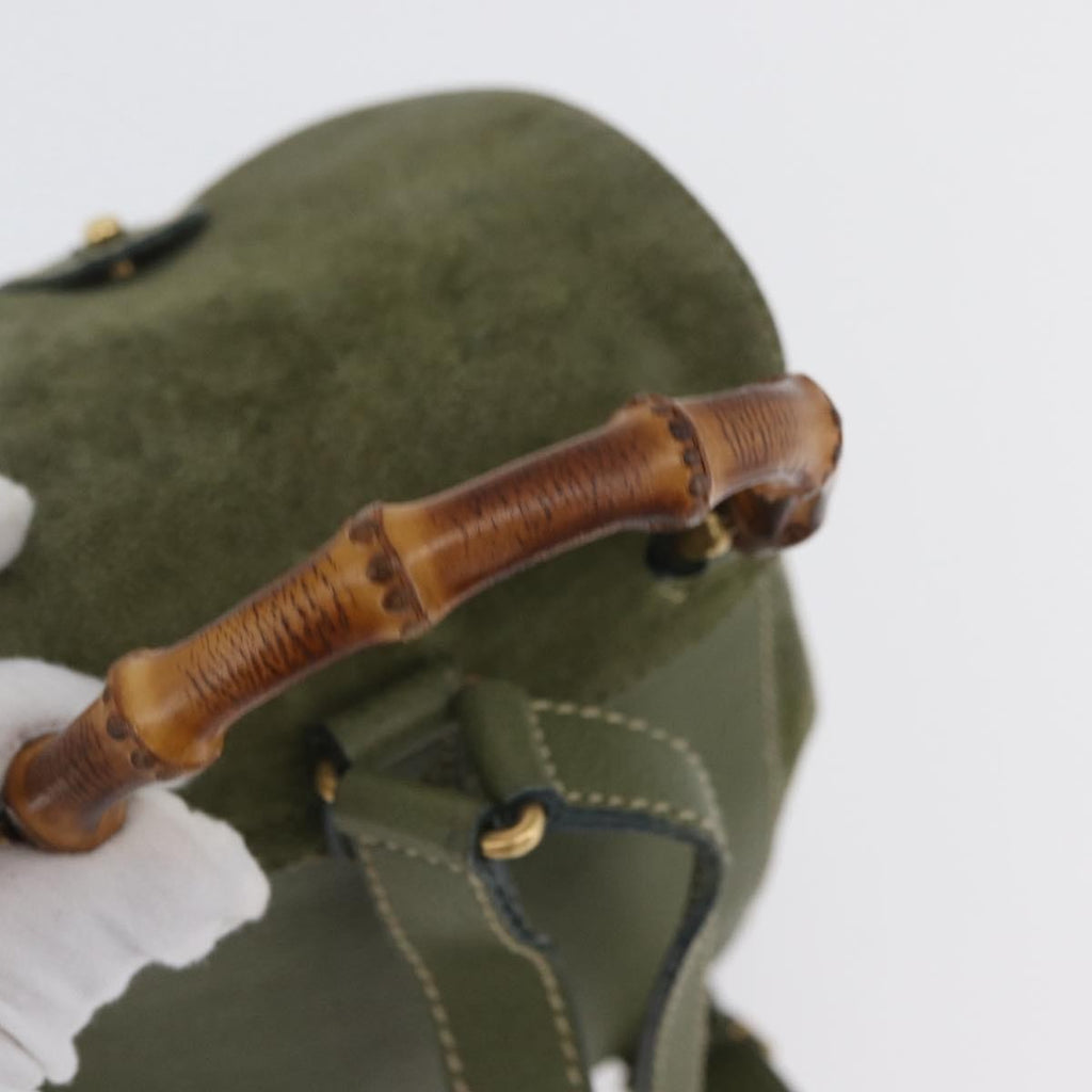 Gucci Gucci Bamboo Backpack Daim Khaki Leather Backpack Bag (Pre-Owned)