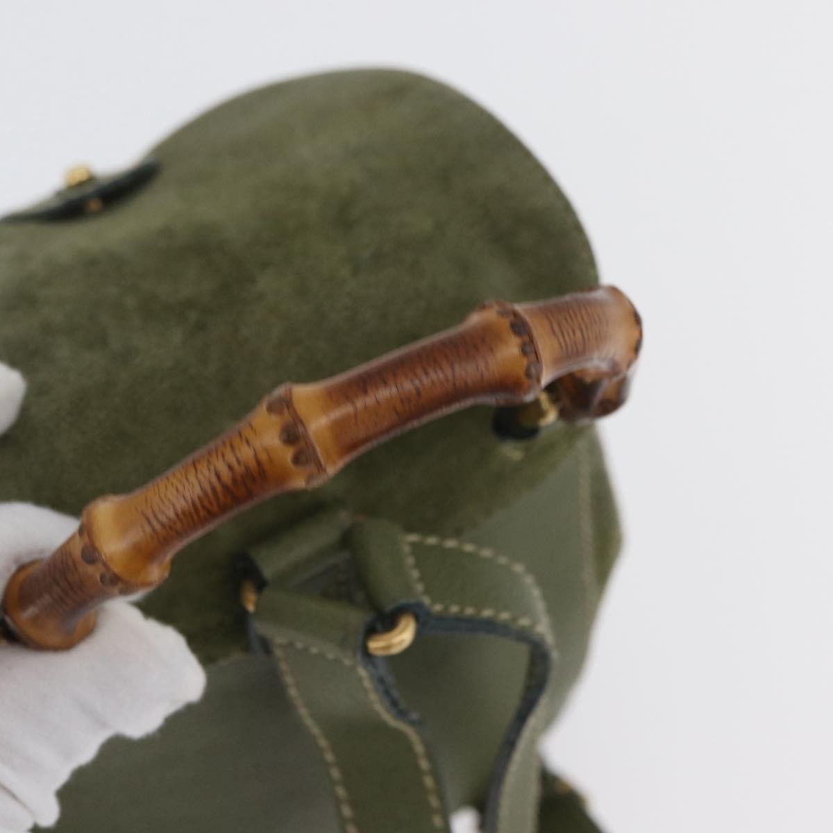 Gucci Gucci Bamboo Backpack Daim Khaki Leather Backpack Bag (Pre-Owned)