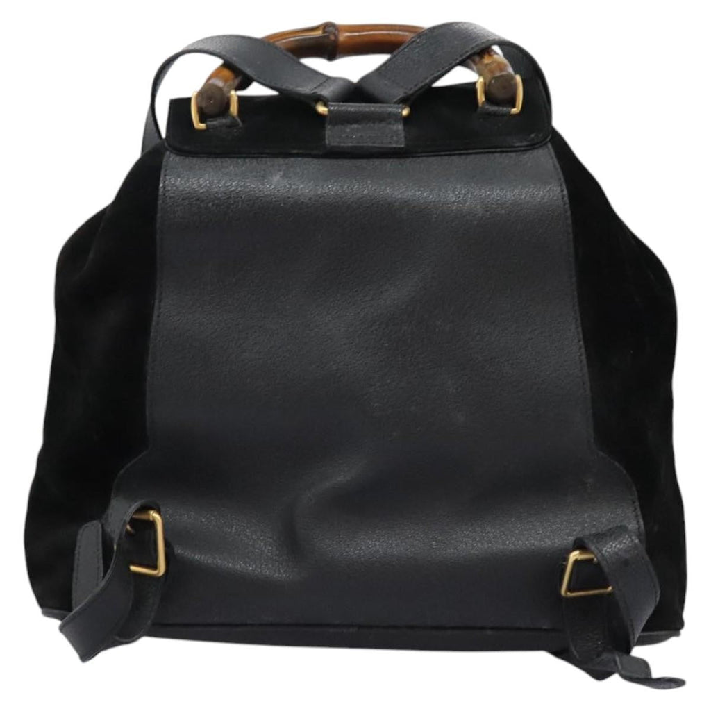 Gucci Vintage Bamboo Backpack Suede And Leather Black Suede Backpack Bag (Pre-Owned)