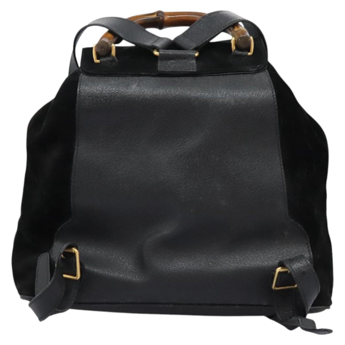 Gucci Vintage Bamboo Backpack Suede And Leather Black Suede Backpack Bag (Pre-Owned)
