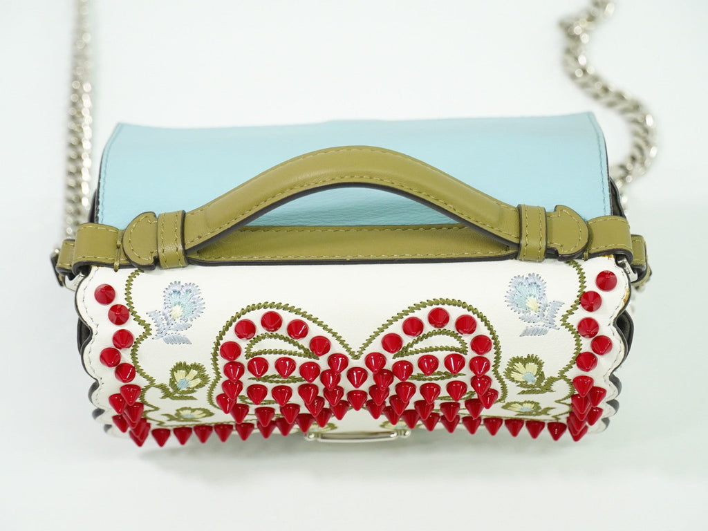 Fendi Double Baguette Embroidered Studded Leather White Leather Shoulder Bag Bag