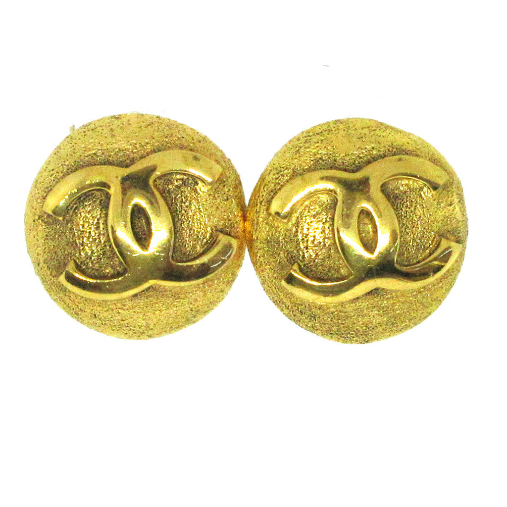 Chanel Vintage Cc Round Clip-On Earrings Metal Gold Gold_Plated Earrings Jewelry