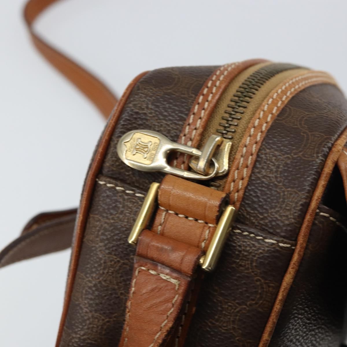 Celine Vintage Macadam Shoulder Bag Canvas And Leather Brown Canvas Shoulder Bag Bag