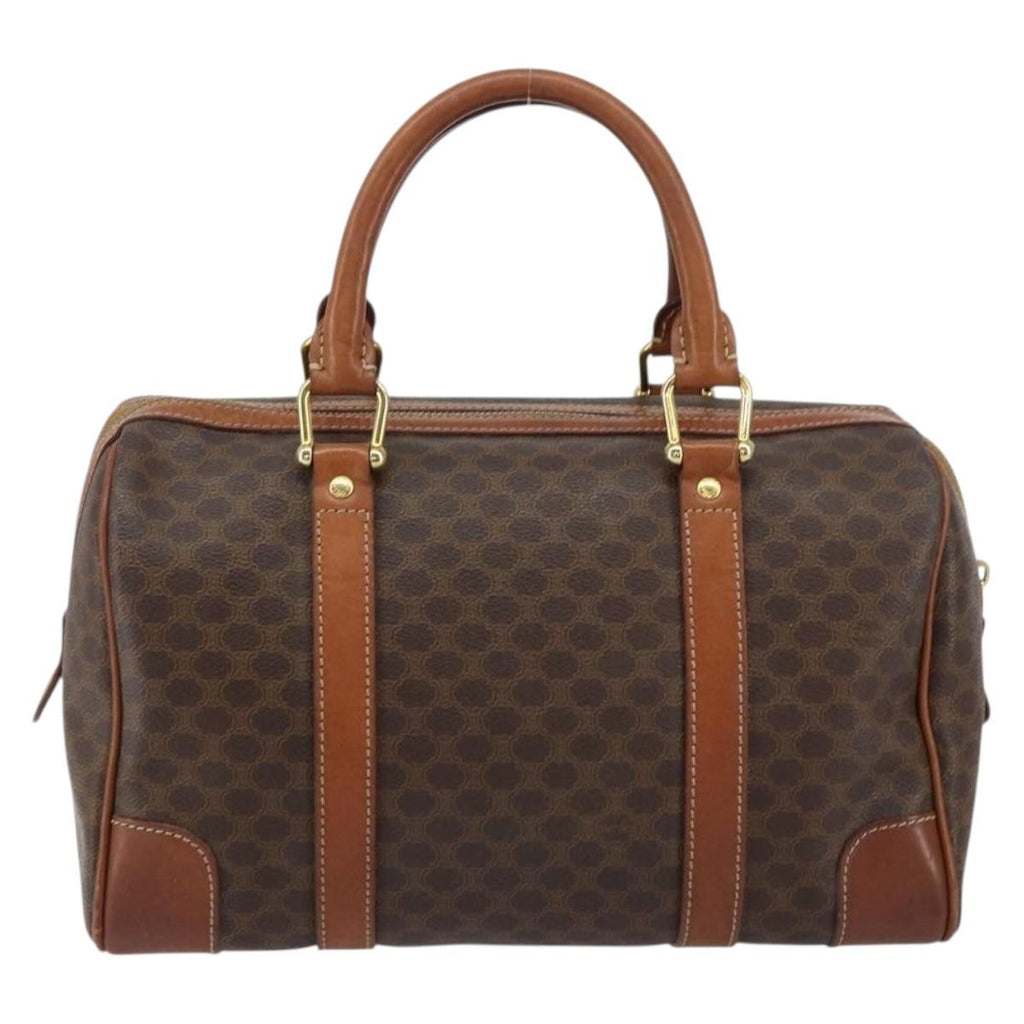 Celine Vintage Macadam Boston Bag Canvas Brown Canvas Handbag