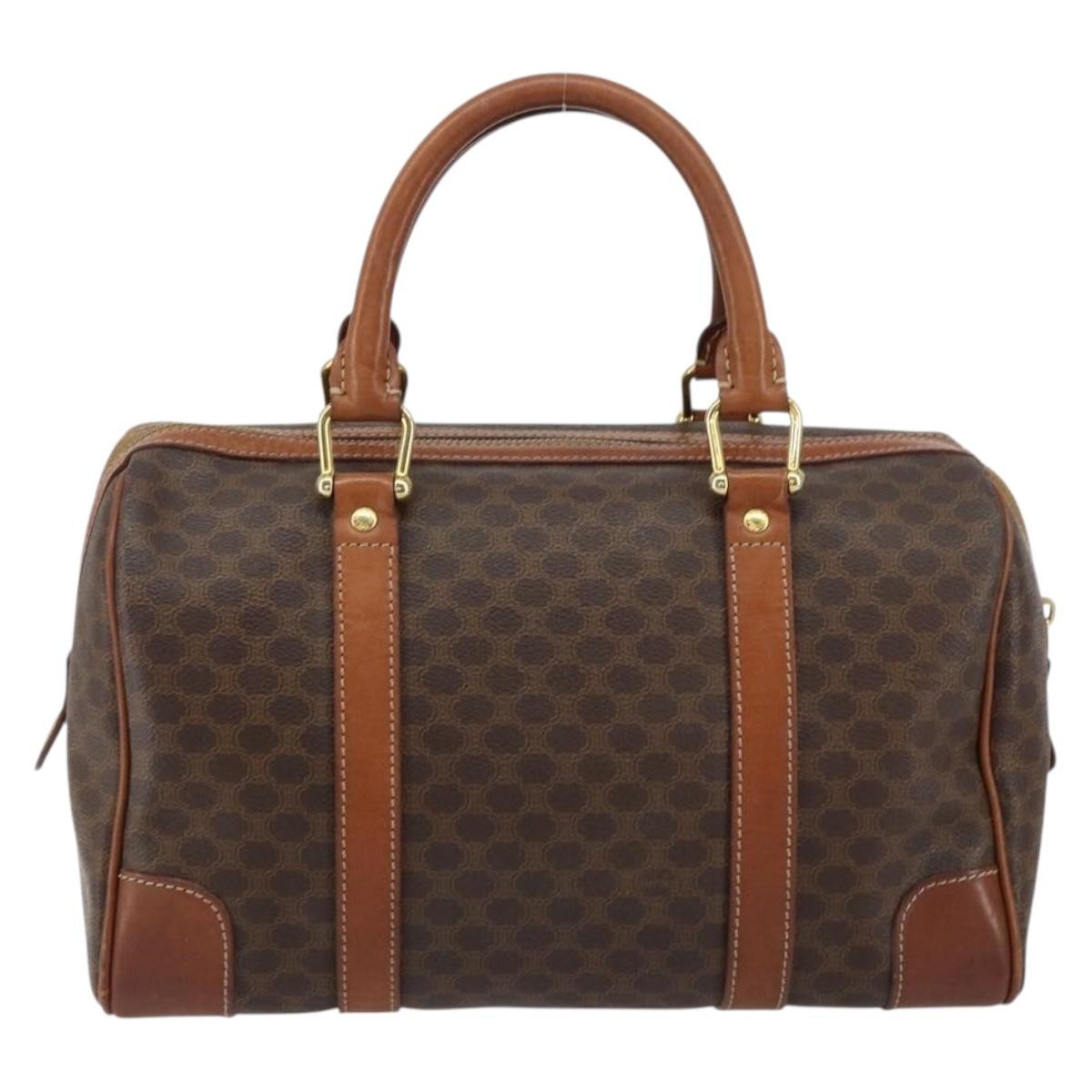 Celine Vintage Macadam Boston Bag Canvas Brown Canvas Handbag