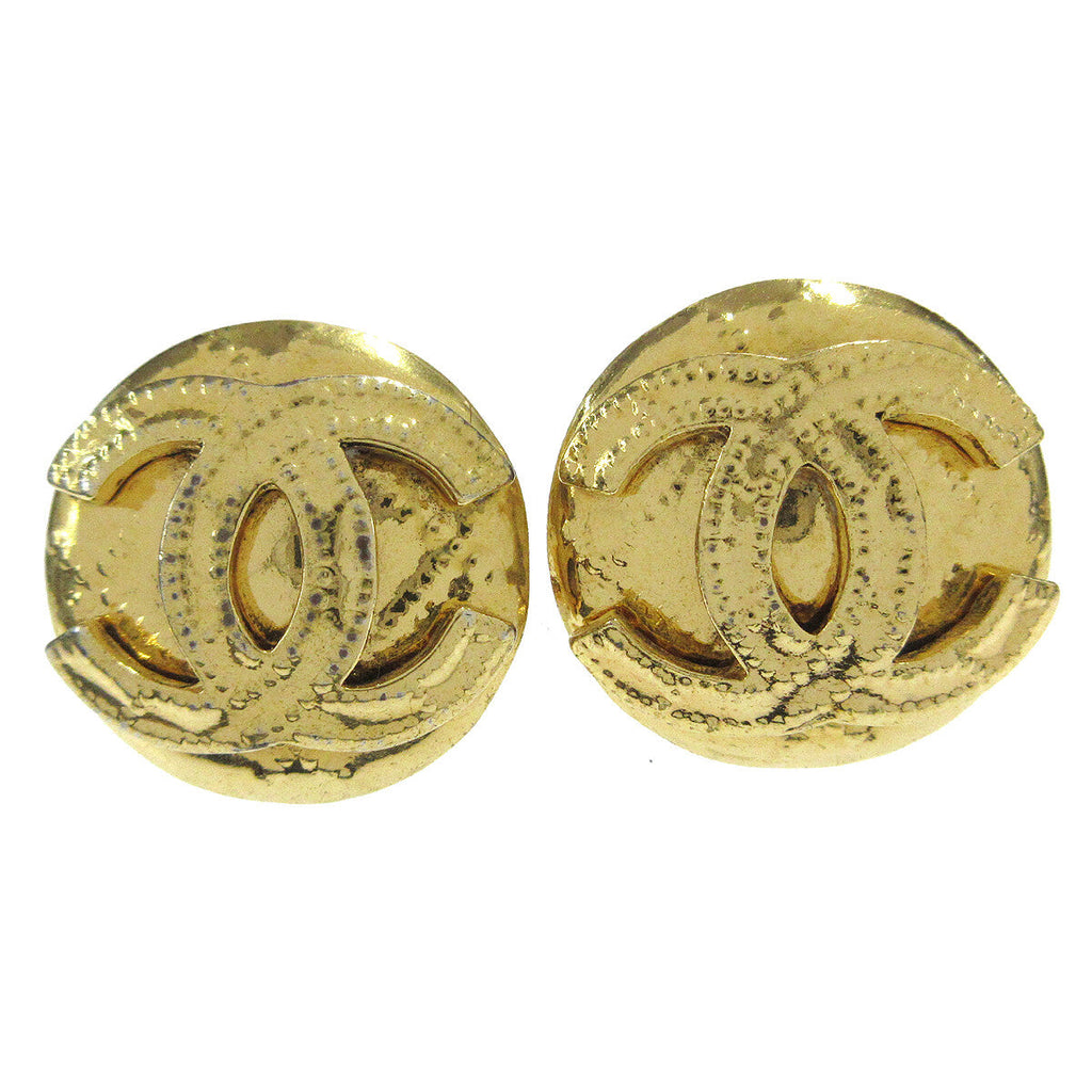 Chanel Vintage Cc Round Clip-On Earrings Metal Gold Gold_Plated Earrings Jewelry
