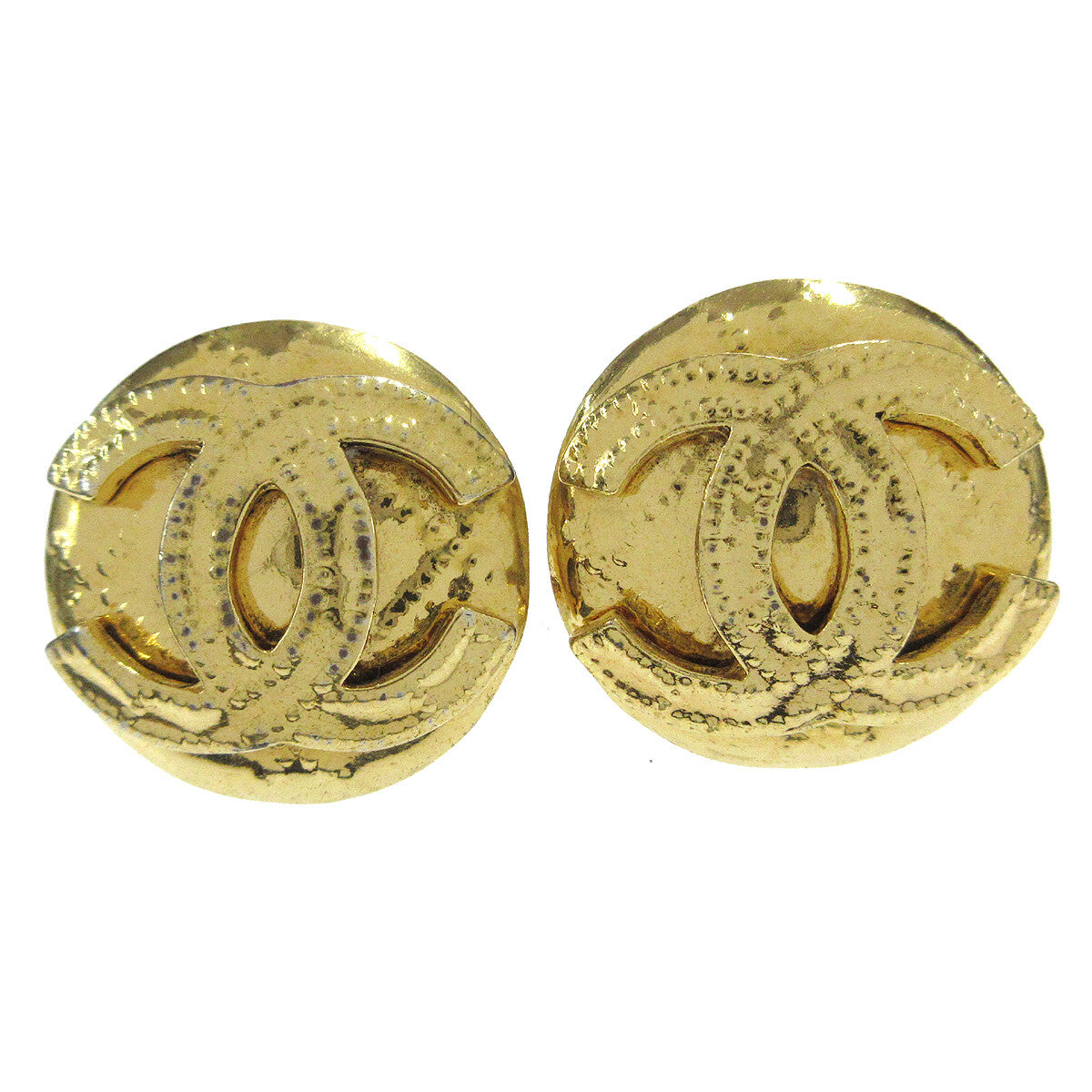 Chanel Vintage Cc Round Clip-On Earrings Metal Gold Gold_Plated Earrings Jewelry