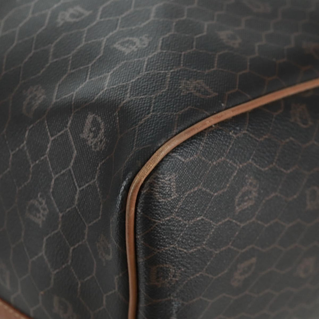 Christian Dior Vintage Honeycomb Boston Bag Canvas And Leather Black Canvas Travel Bag Bag (Pre-Owned)