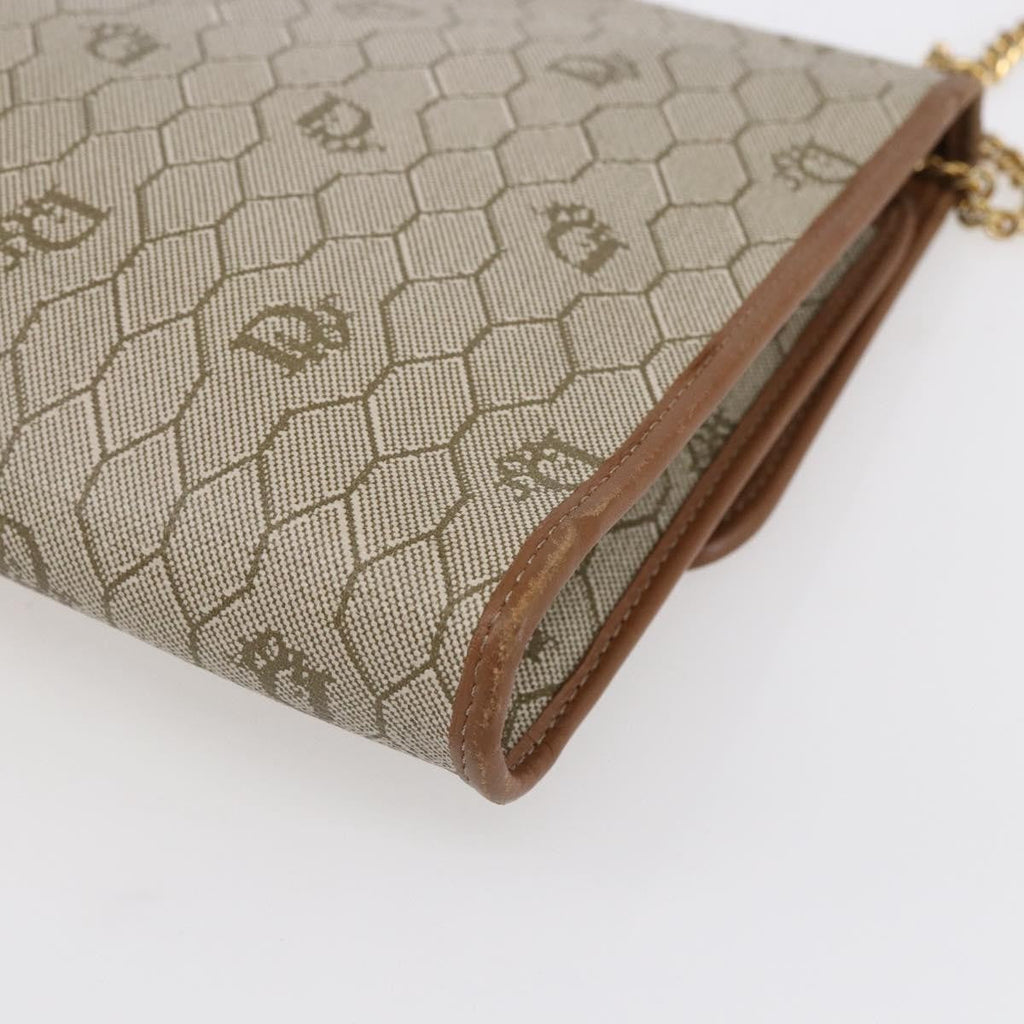 Christian Dior Vintage Honeycomb Chain Canvas Beige Canvas Shoulder Bag Bag (Pre-Owned)