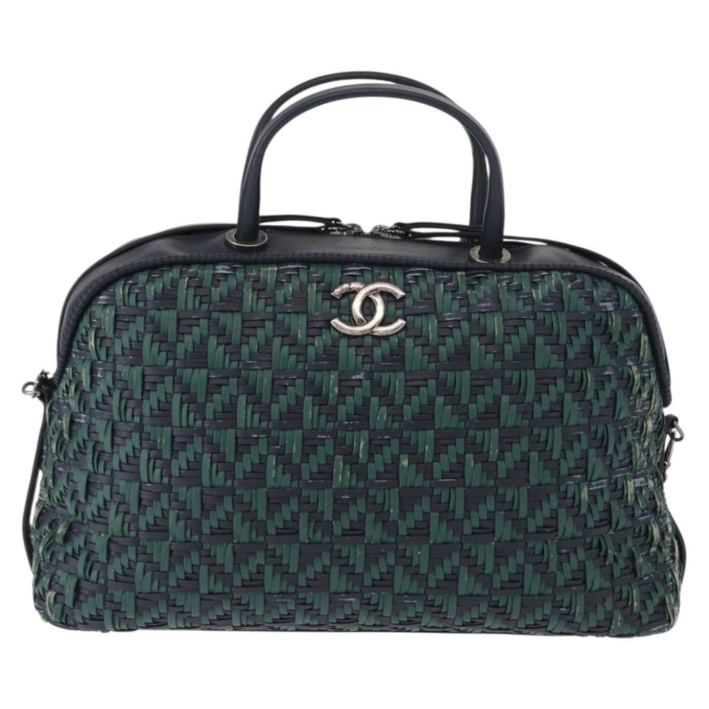 Chanel Convertible Chain Bowler Bag Woven Calfskin Green Leather Handbag