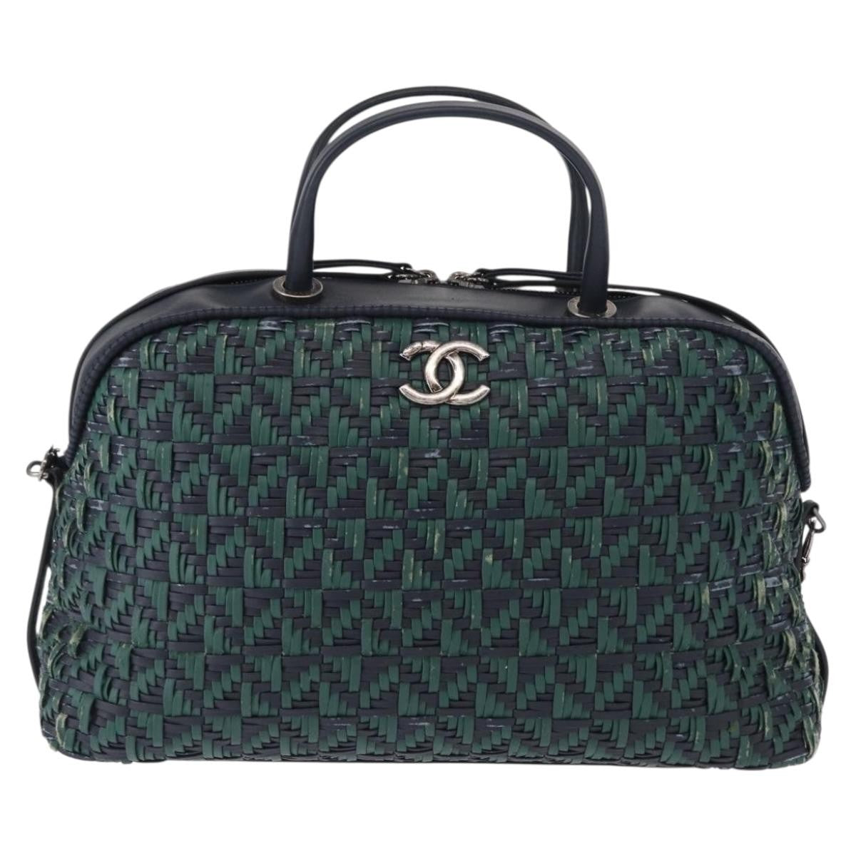 Chanel Convertible Chain Bowler Bag Woven Calfskin Green Leather Handbag