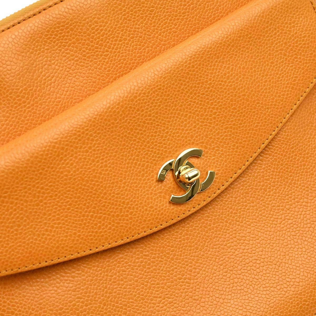 Chanel Vintage Front Pocket Shoulder Bag Leather Orange Leather Shoulder Bag Bag