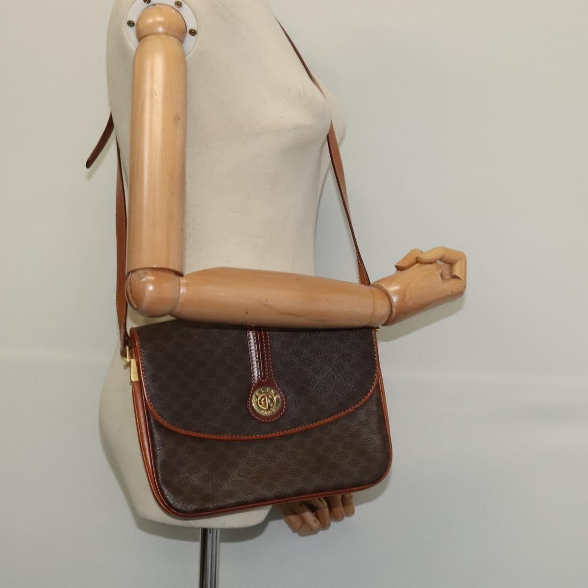 Celine Vintage Macadam Shoulder Bag Canvas And Leather Brown Canvas Shoulder Bag Bag