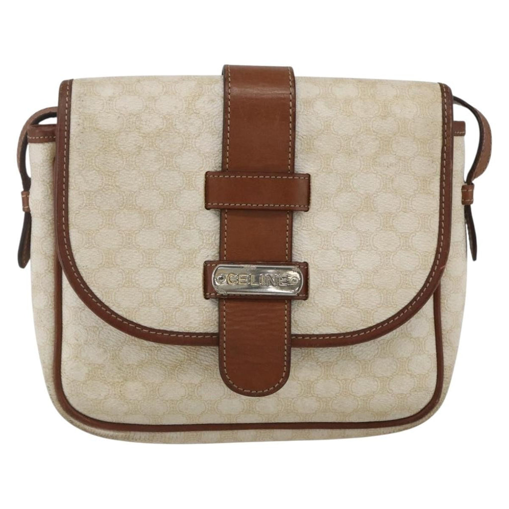 Celine Vintage Macadam Shoulder Bag Canvas And Leather White Canvas Shoulder Bag Bag