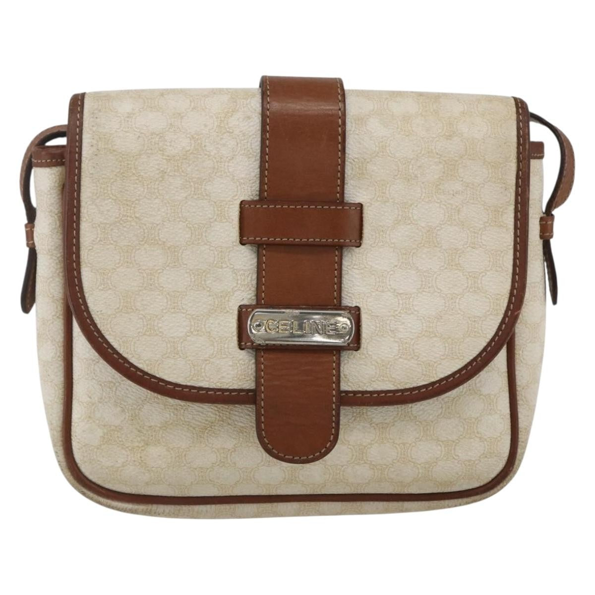 Celine Vintage Macadam Shoulder Bag Canvas And Leather White Canvas Shoulder Bag Bag