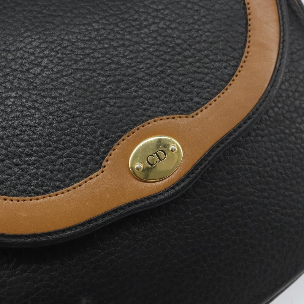 Christian Dior Vintage Cd Flap Shoulder Bag Leather Black Leather Shoulder Bag Bag (Pre-Owned)