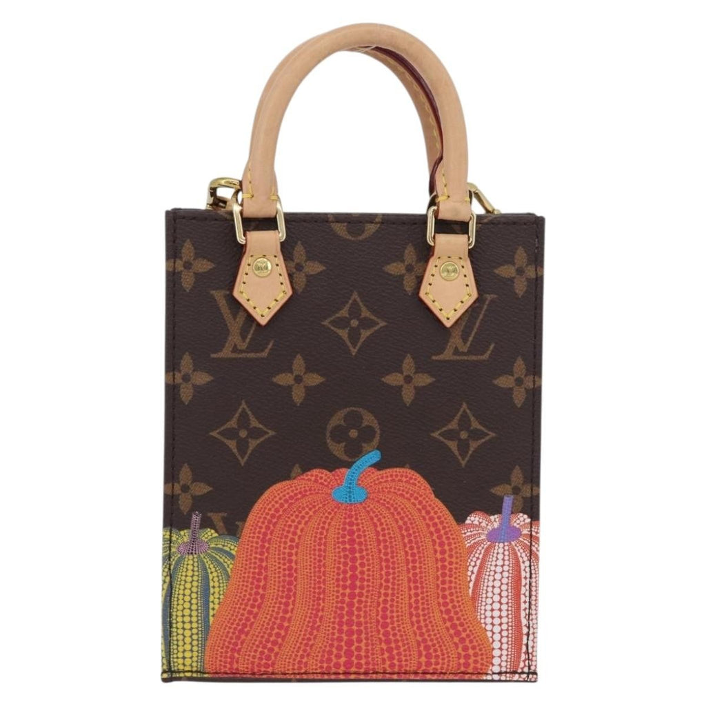 Louis Vuitton Petit Sac Plat Bag Yayoi Kusama Pumpkins Monogram Canvas Brown Canvas Handbag