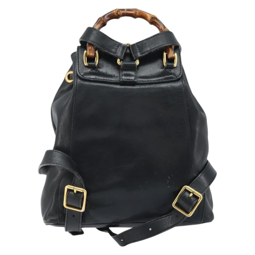 Gucci Vintage Bamboo Backpack Leather Black Leather Backpack Bag (Pre-Owned)