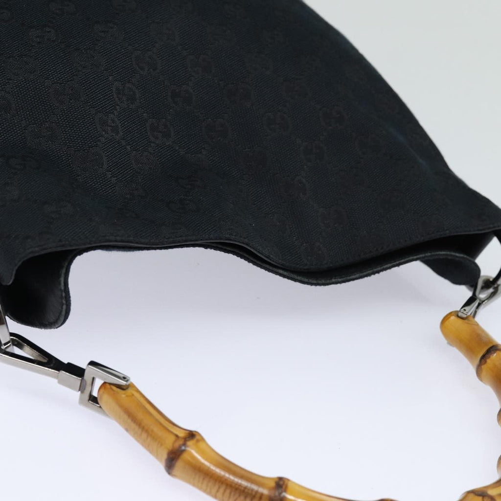 Gucci Bamboo Shoulder Bag Gg Canvas Black Canvas Shoulder Bag Bag (Pre-Owned)