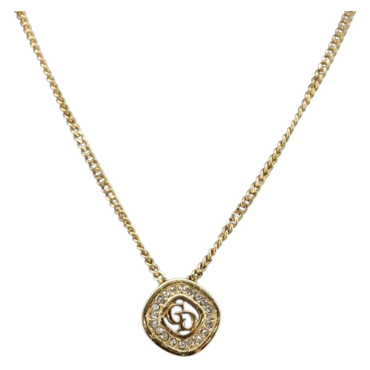 Christian Dior Cd Pendant Necklace Metal And Crystals Gold Metal Jewelry (Pre-Owned)
