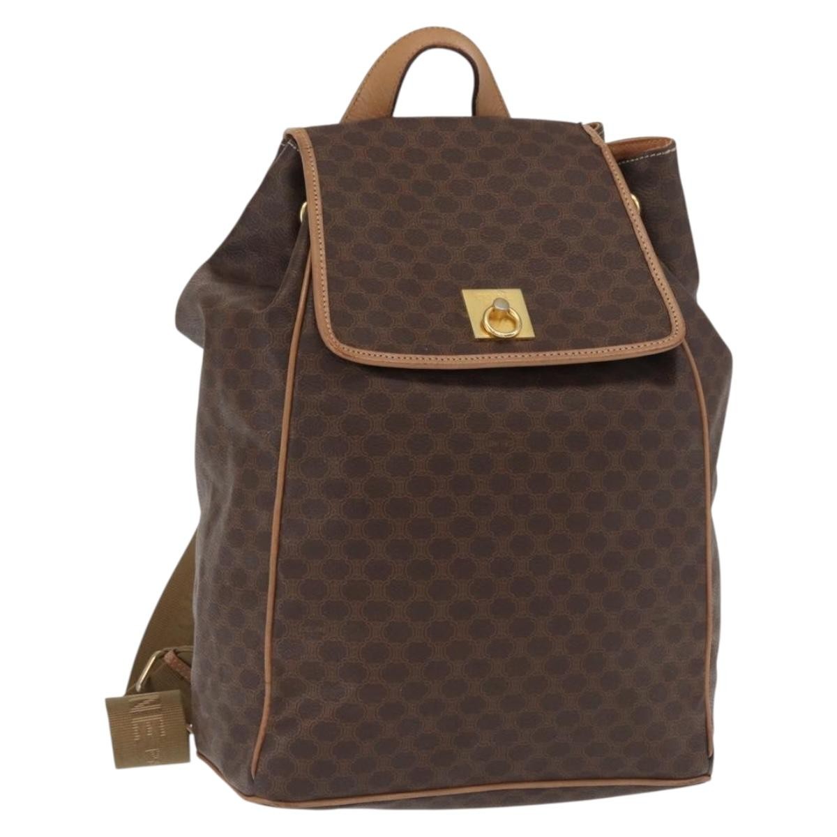 Celine Vintage Macadam Backpack Canvas And Leather Brown Canvas Backpack Bag