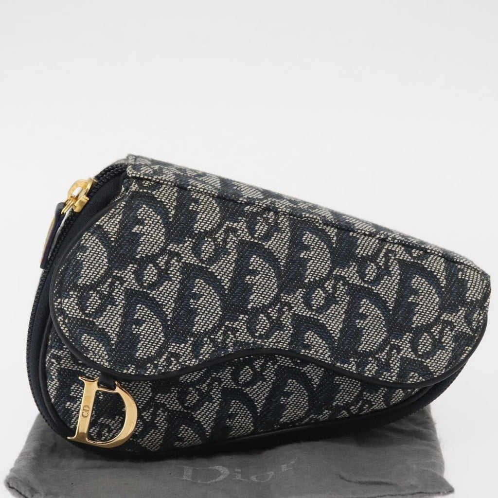 Christian Dior Saddle Zip Pouch Diorissimo Canvas Blue Canvas Clutche & Pouche Bag (Pre-Owned)