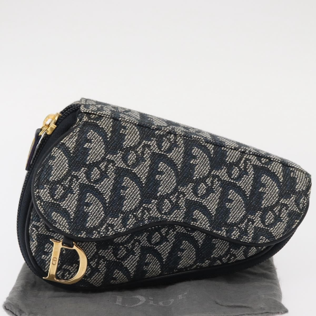 Christian Dior Saddle Zip Pouch Diorissimo Canvas Blue Canvas Clutche & Pouche Bag (Pre-Owned)