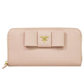 Prada Bow Zip Around Wallet Saffiano Leather Pink Leather Wallets Accessory