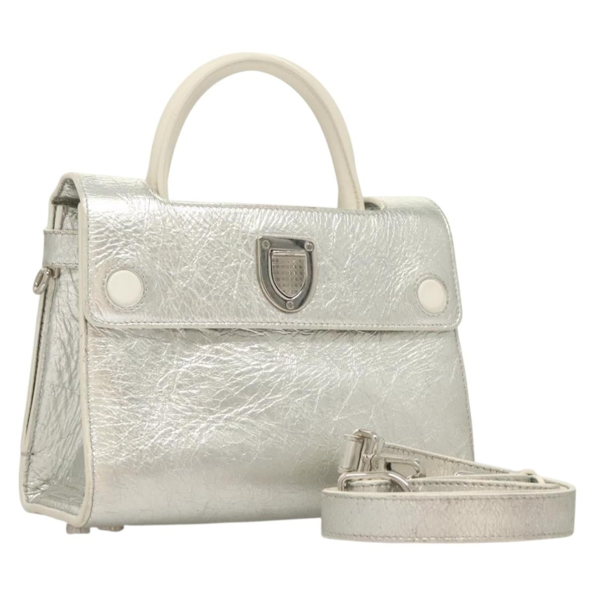 Christian Dior Diorever Bag Leather Silver Leather Bag (Pre-Owned)