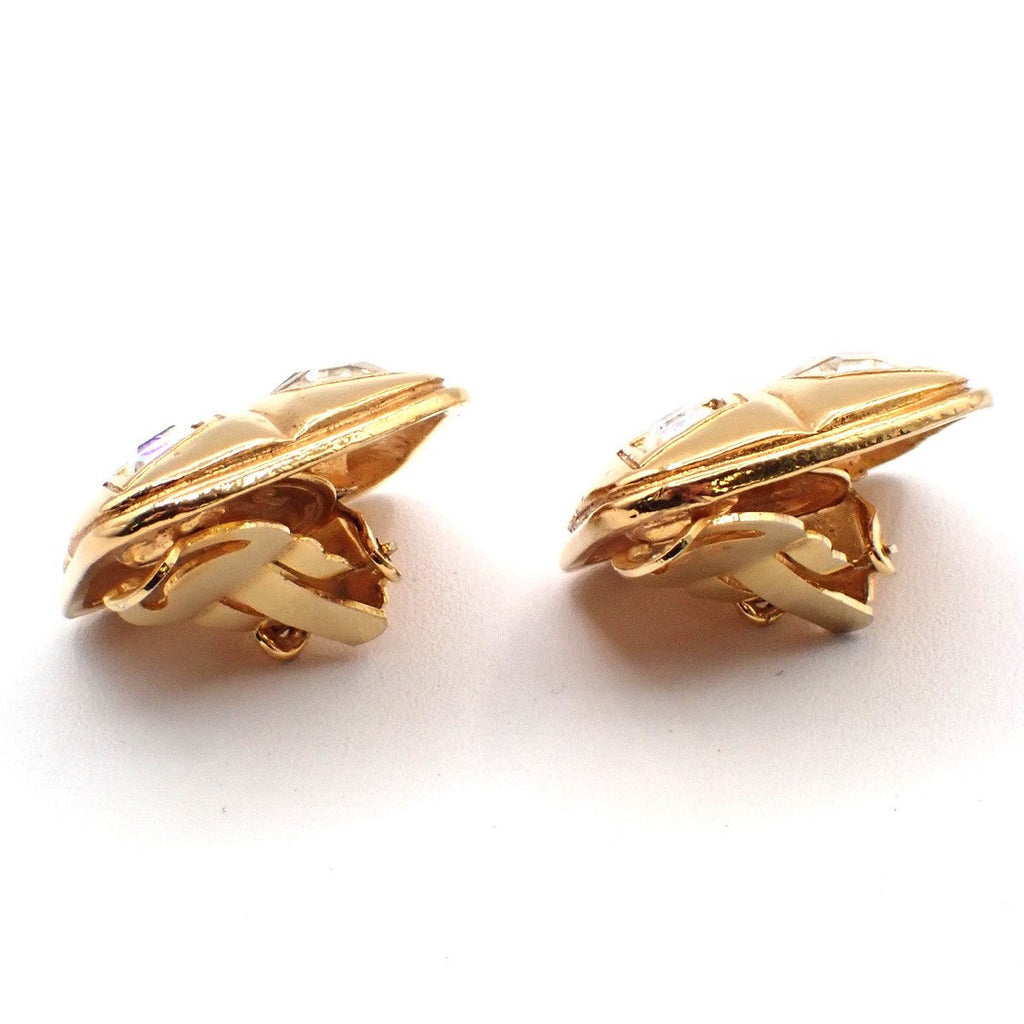Chanel Vintage Cc Diamond Shape Clips-On Earrings Gold-Plated Gold Gold_Plated Earrings Jewelry